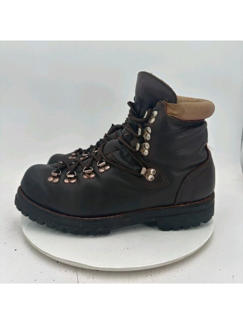 Mont Blanc Men Size 11 Dark Brown Leather Steel Toe Shearling Lugged Boot